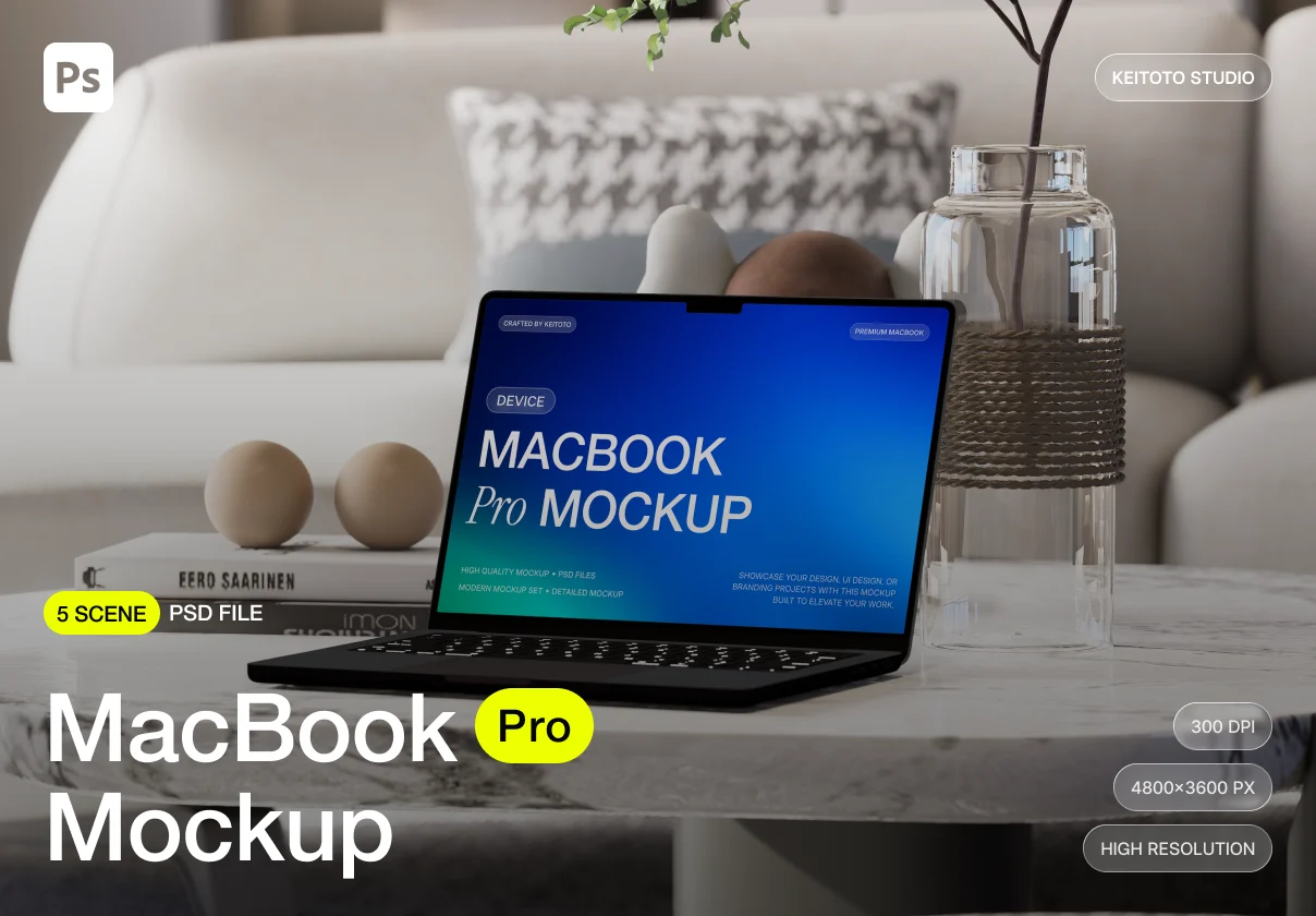 MacBook Pro M5 Mockup Modern Interior Setup