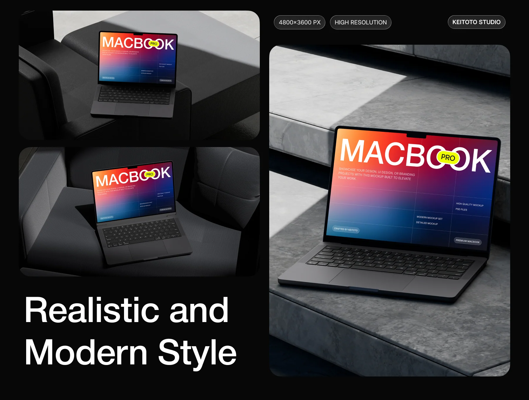 MacBook Pro M5 Mockup Realistic Dark Interior Workspace