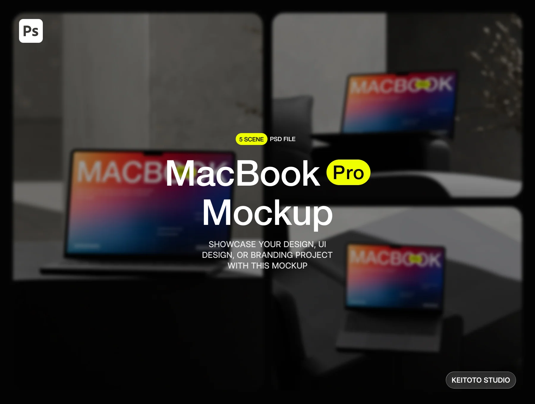 MacBook Pro M5 Mockup Realistic Dark Interior Workspace 2