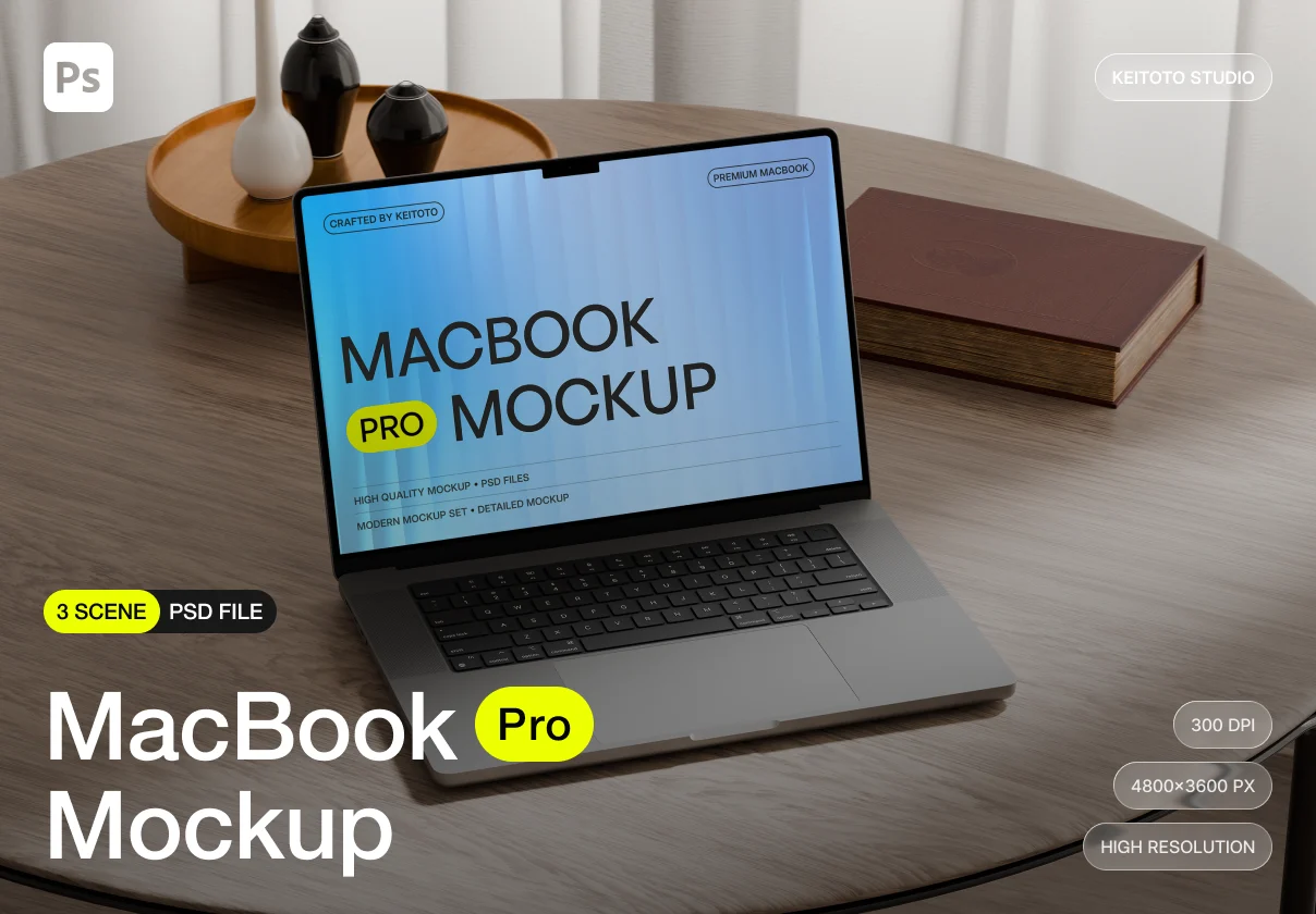 MacBook Pro Mockup Realistic Interior Scenes