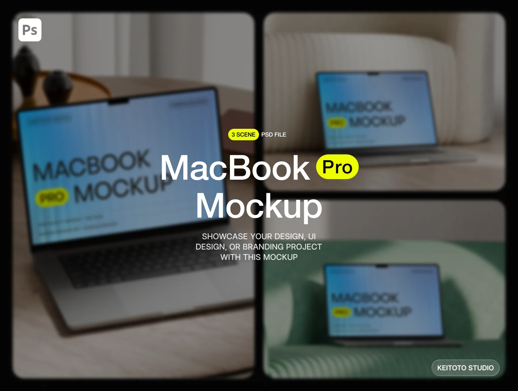 MacBook Pro Mockup Realistic Interior Scenes