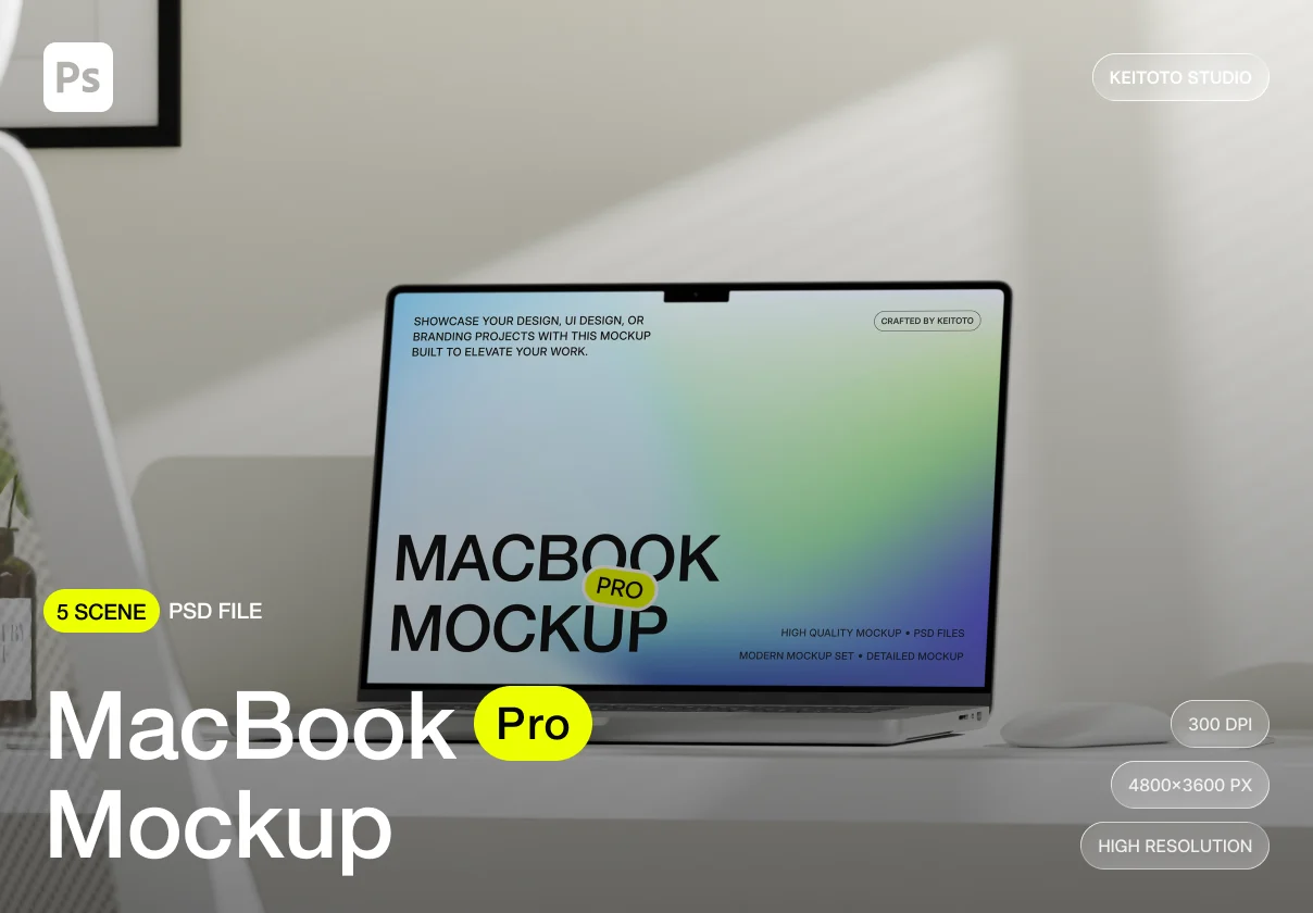 MacBook Pro Airy Desk Scene Mockup