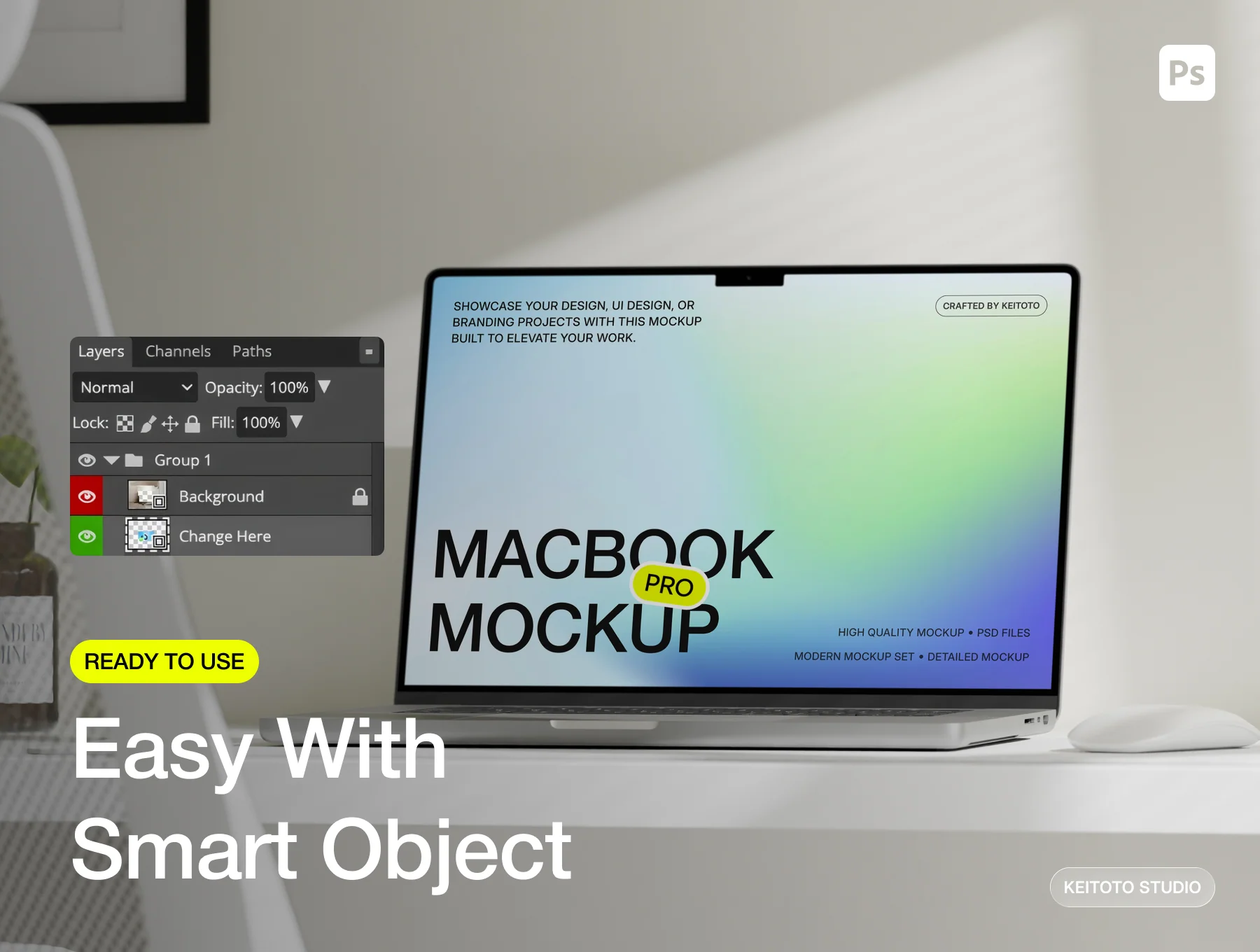 MacBook Pro Airy Desk Scene Mockup 3