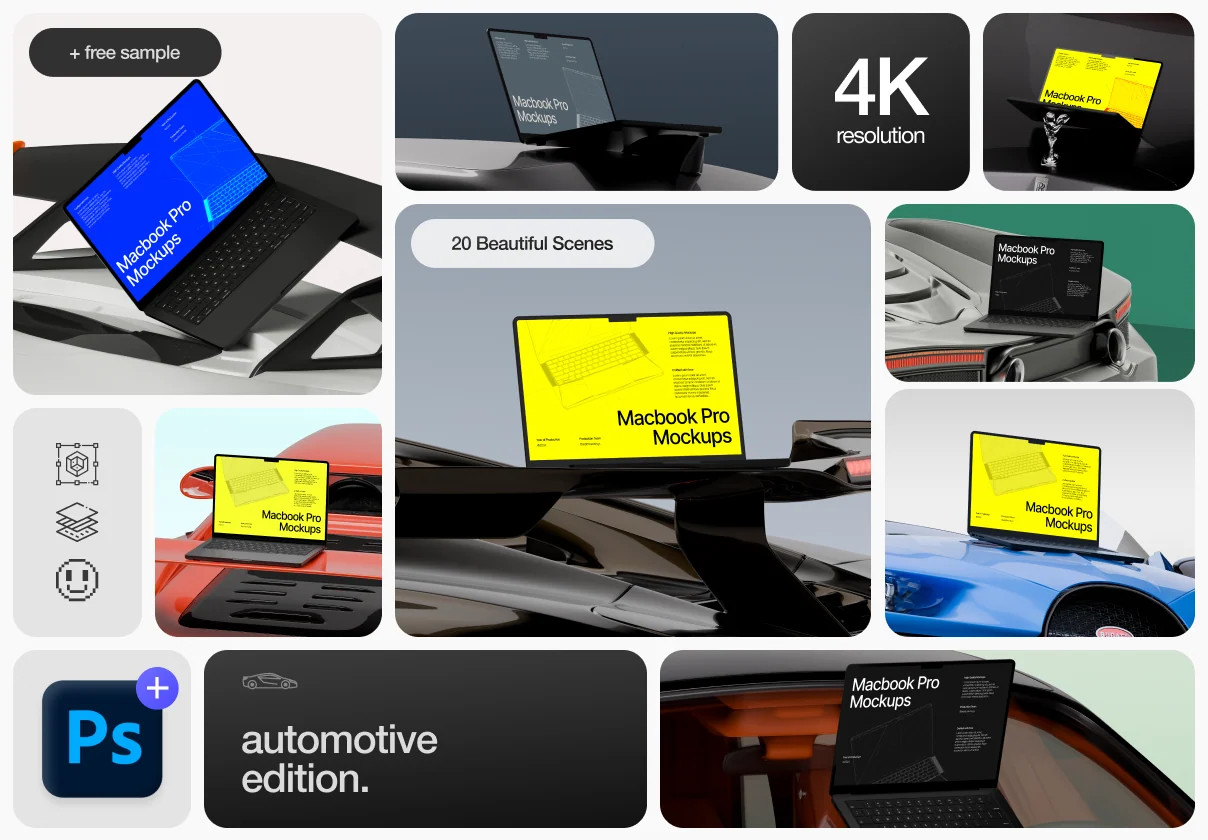 Macbook Pro Mockups: Automotive Edition