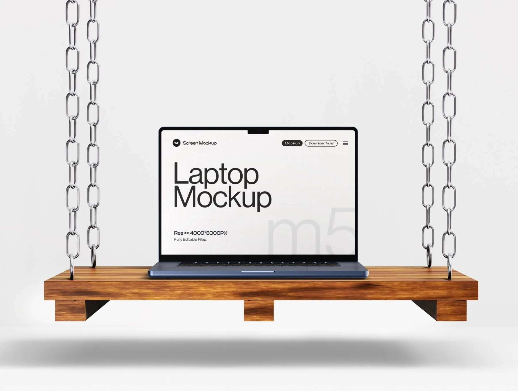 Macbook Pro Screen Mockup Set on Wooden Swing - 03 Scene 4