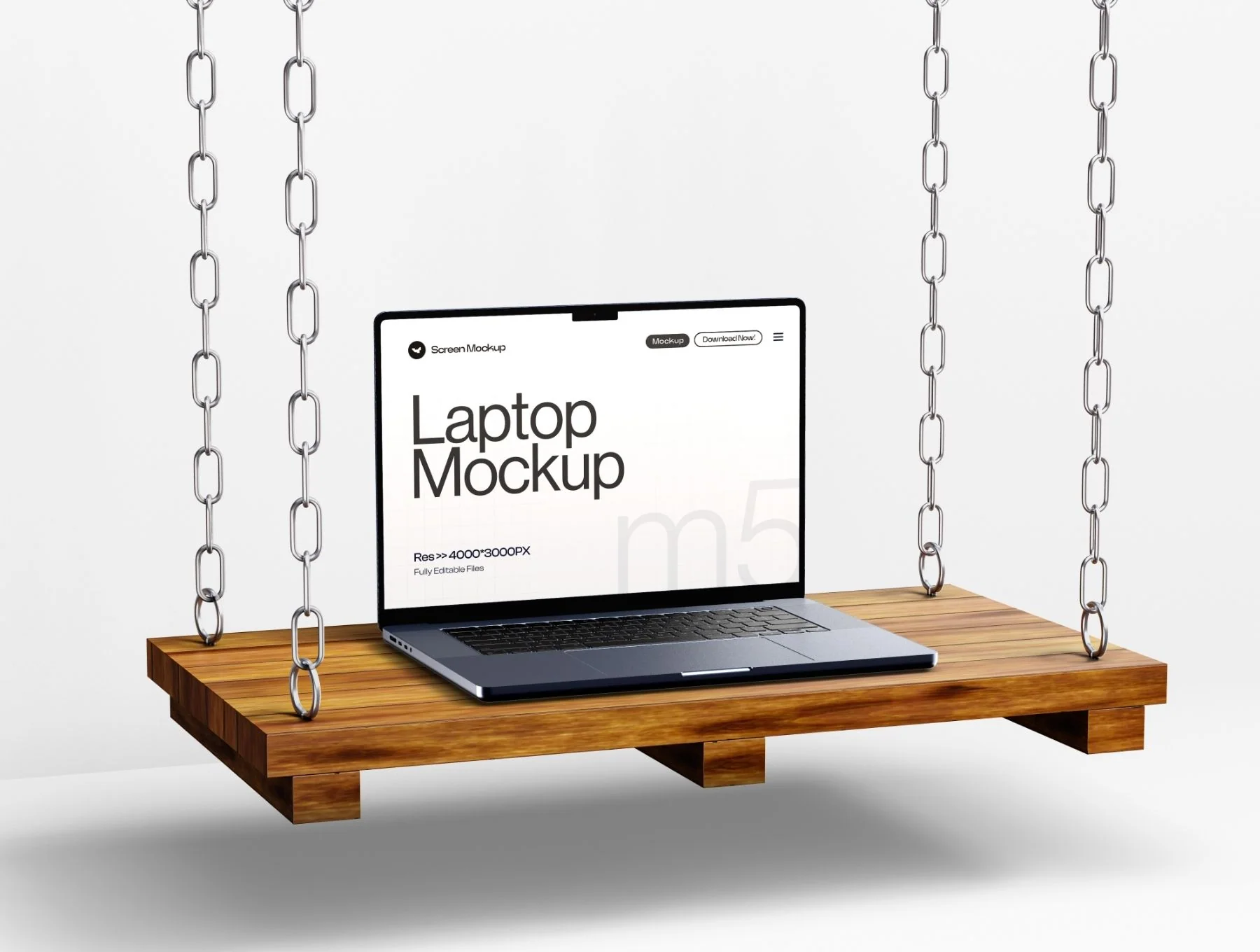 Macbook Pro Screen Mockup Set on Wooden Swing - 03 Scene 5