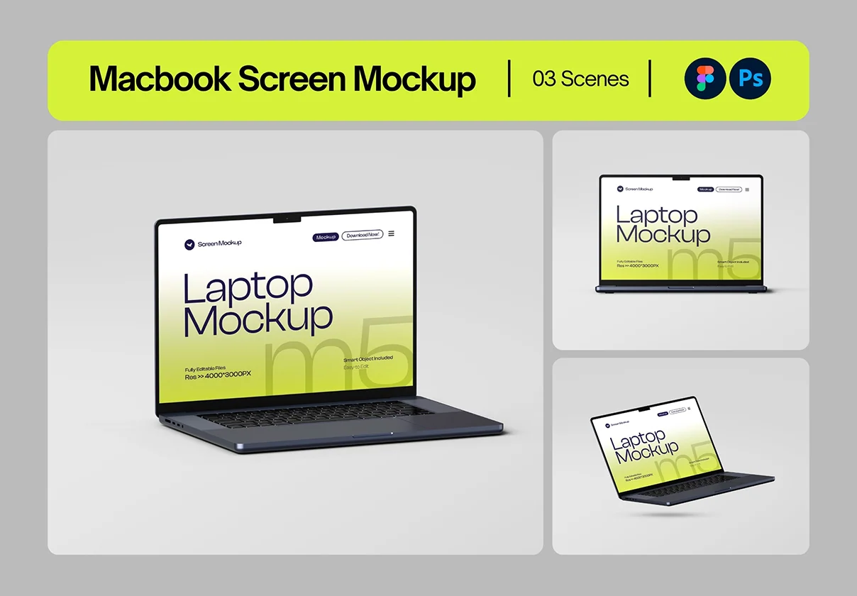 Macbook Screen Mockup Set - 03 High Quality Scene