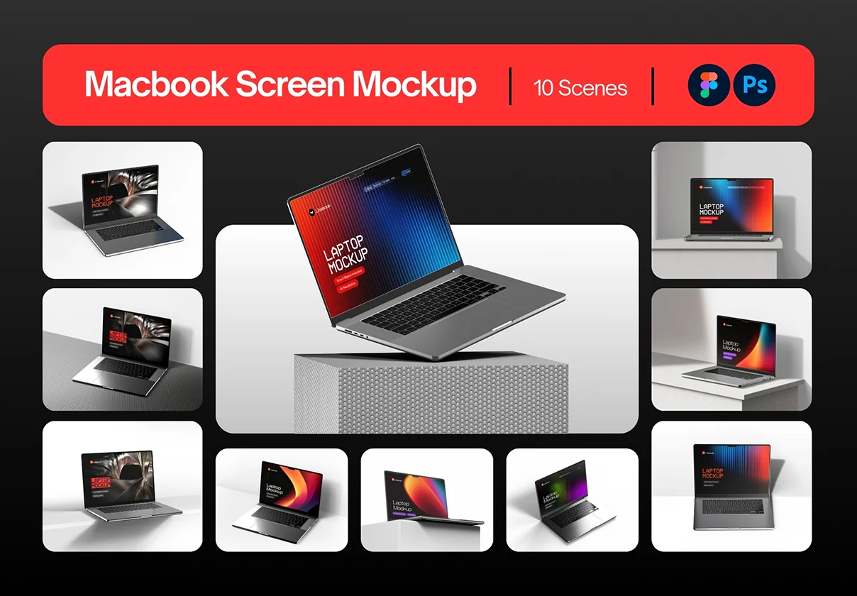 Macbook Screen Mockup Set - 10 Scene
