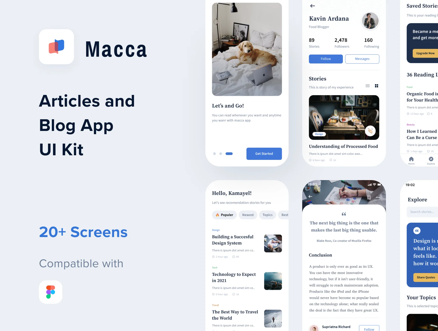 Macca - article & blog app UI Kit