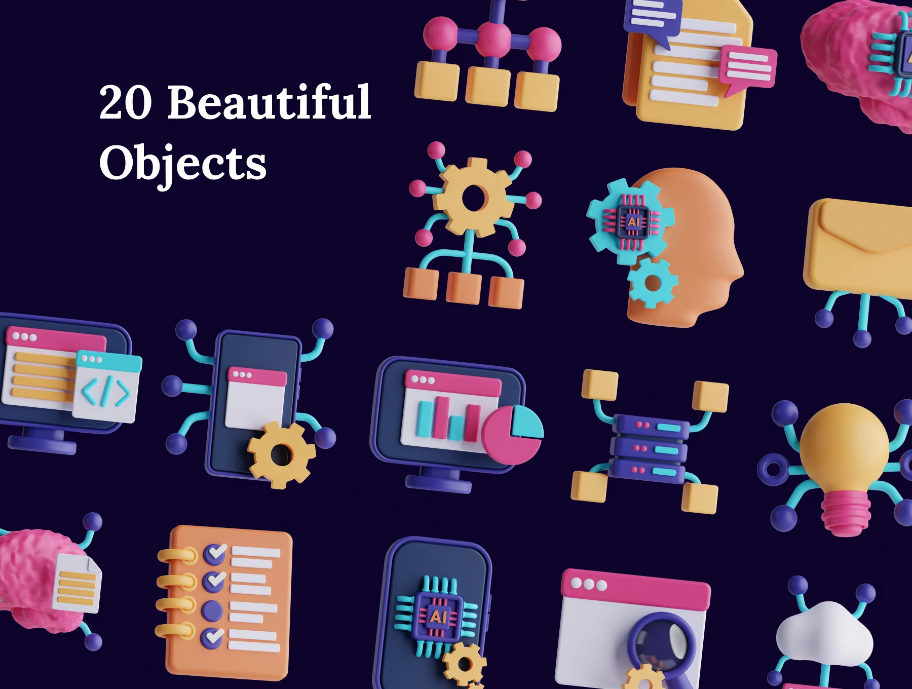 Machine Learning 3D Icon Set 6