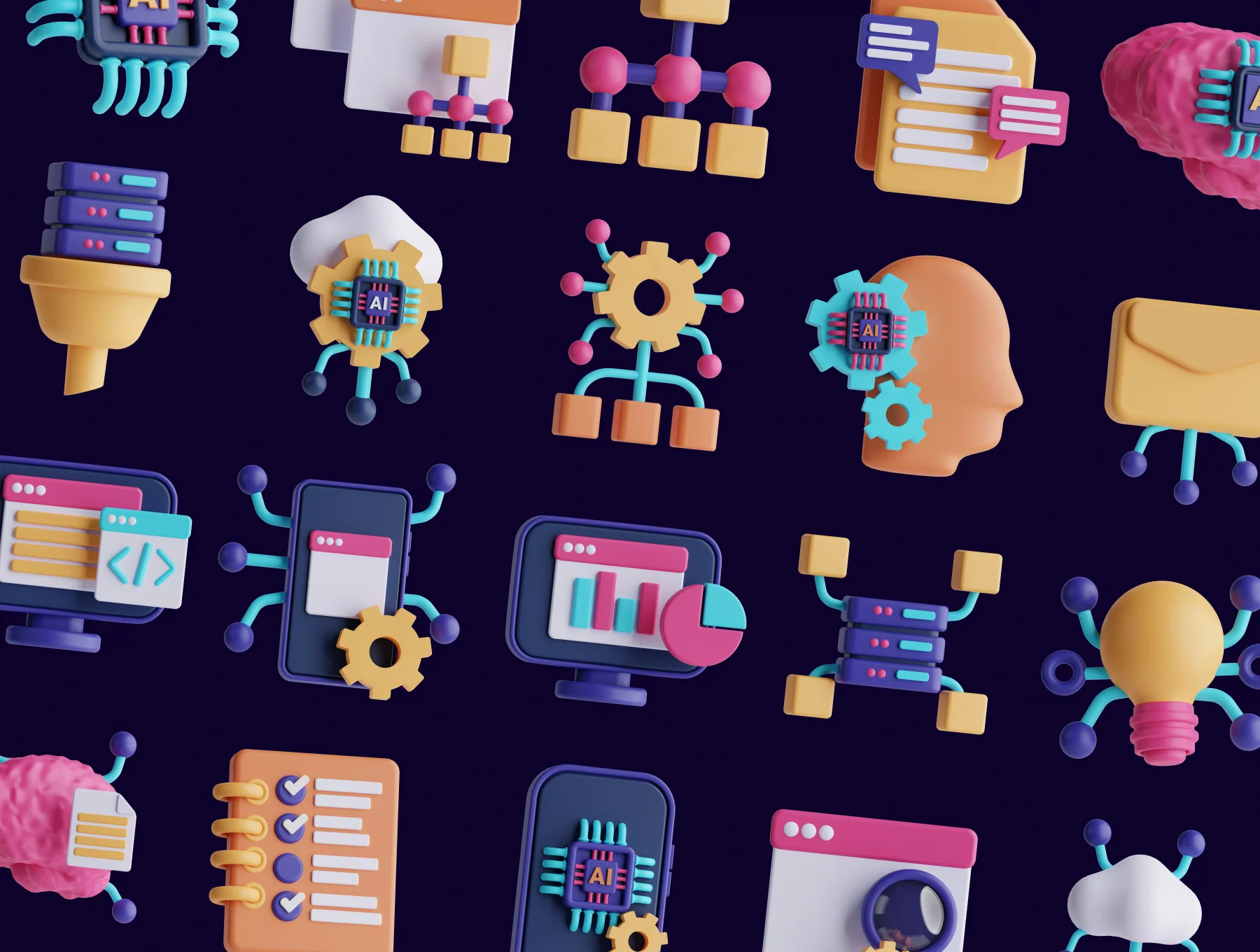 Machine Learning 3D Icon Set 7