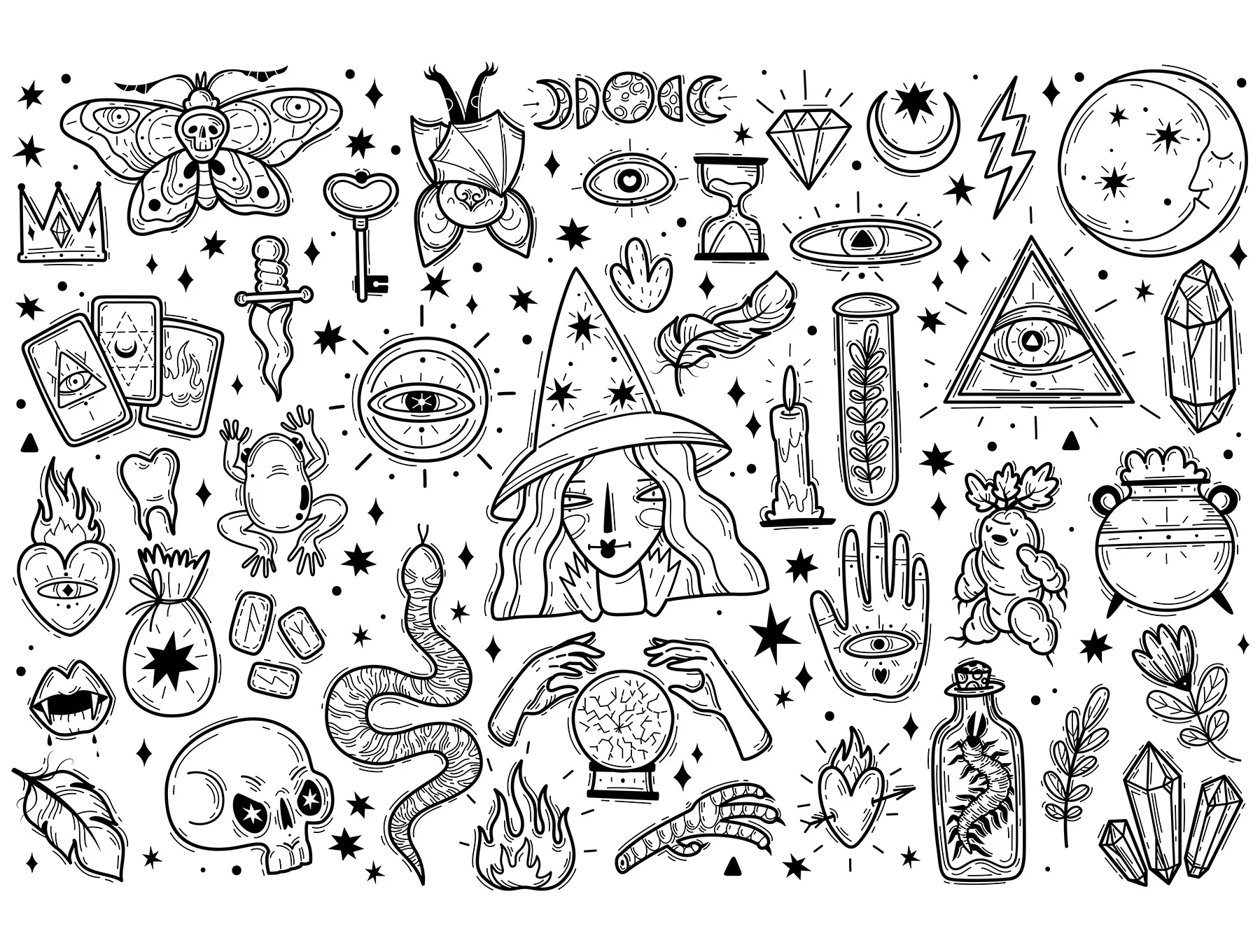 Magic icons doodles set 3