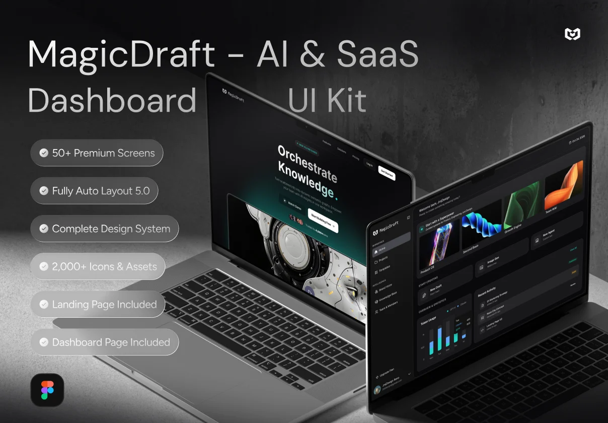 MagicDraft - AI & SaaS Dashboard UI Kit (Dark Mode)