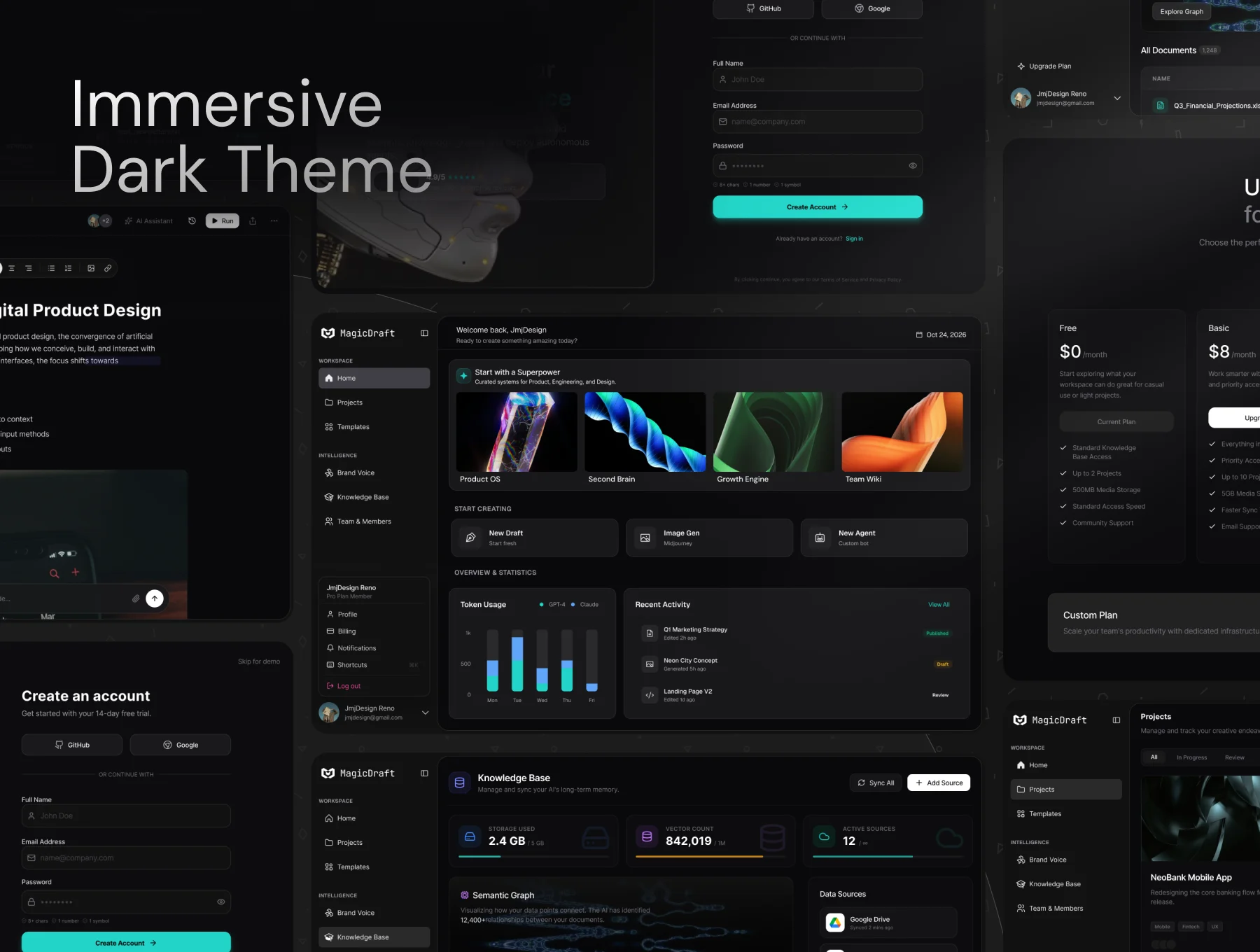 MagicDraft - AI & SaaS Dashboard UI Kit (Dark Mode) 5