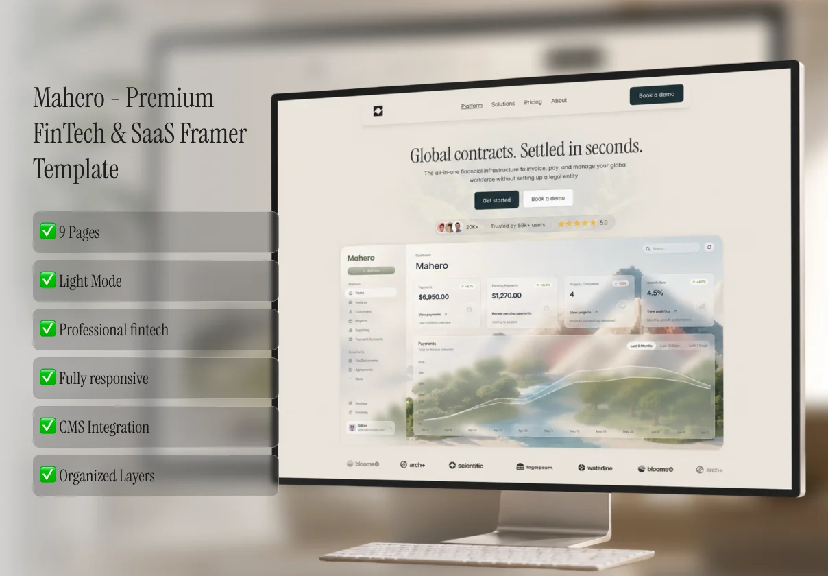 Mahero - Premium FinTech & SaaS Framer Template
