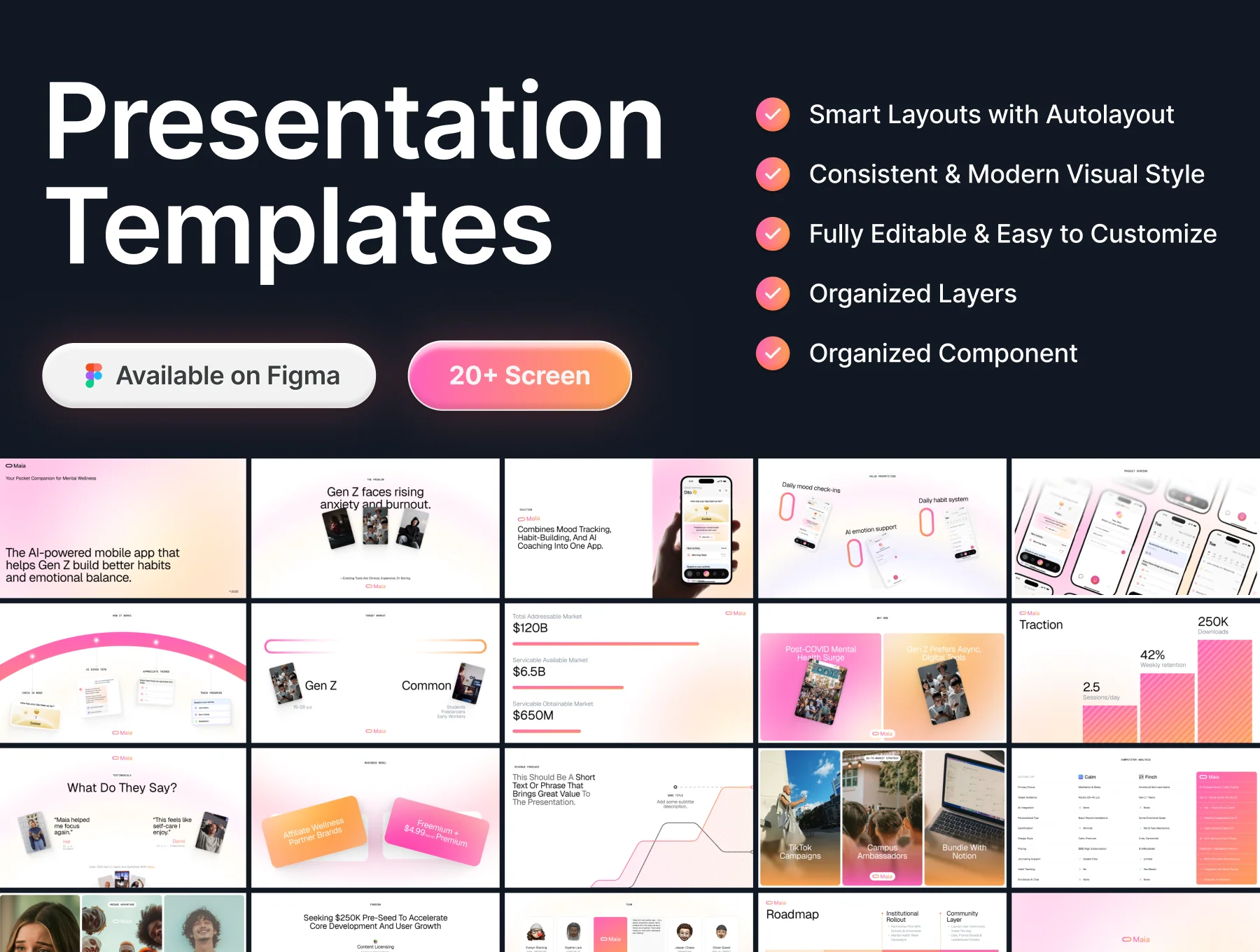 Maia – Modern Pitch Deck for Gen Z Wellness Startups