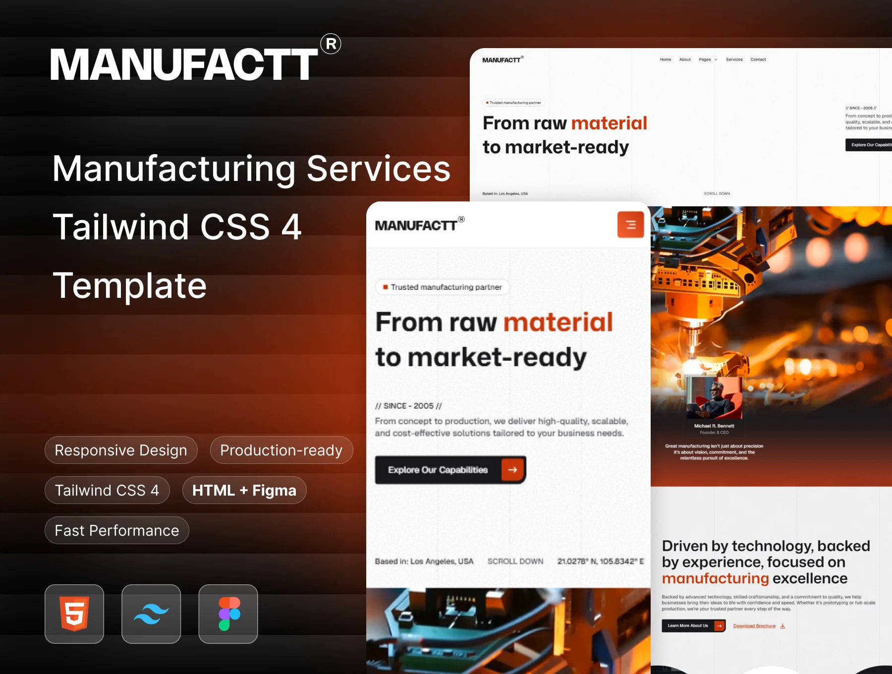 Manufactt - Manufacturing Services Website TailwindCSS 4 HTML & Figma Template