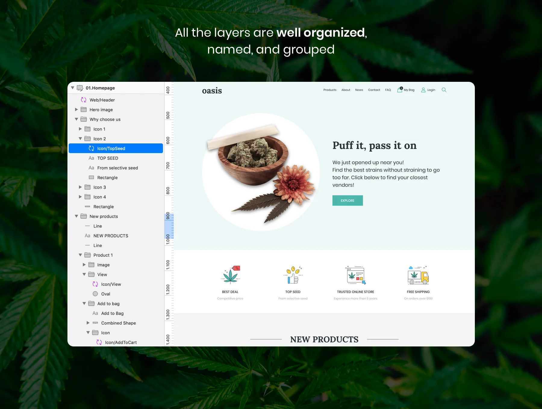 Oasis - Marijuana eCommerce Sketch Template 5