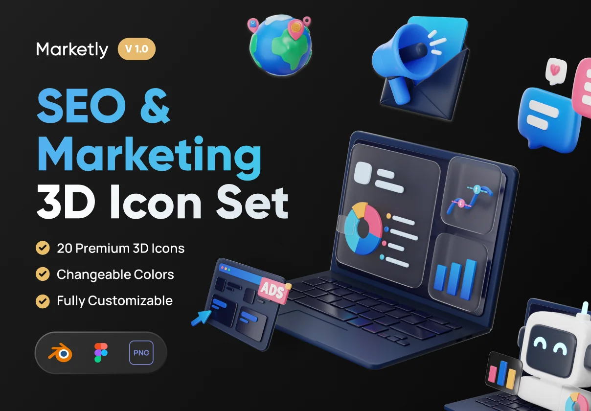 Marketly - SEO & Marketing 3D Icon Set