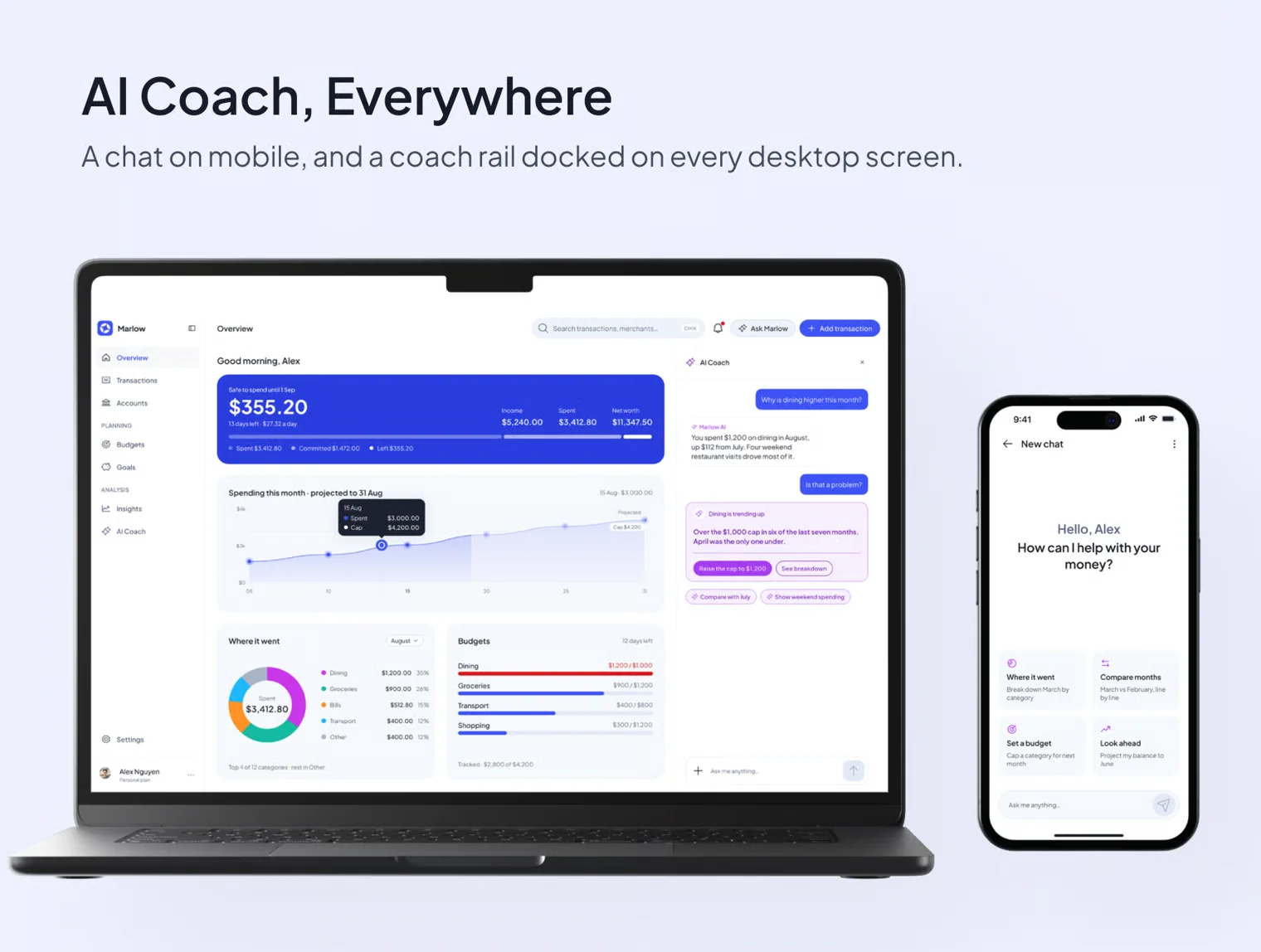 Marlow — AI Money Coach iOS + Dashboard UI Kit Bundle 3