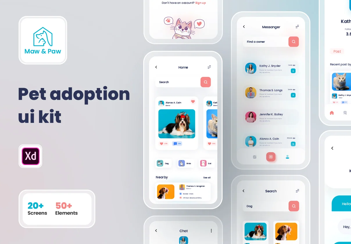 Maw & Paw Pet adoption ui kit.