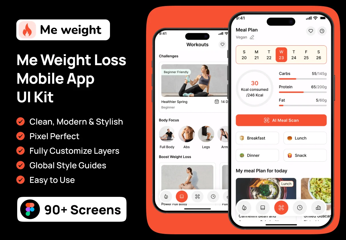 Me Weight Loss Mobile App UI Kit