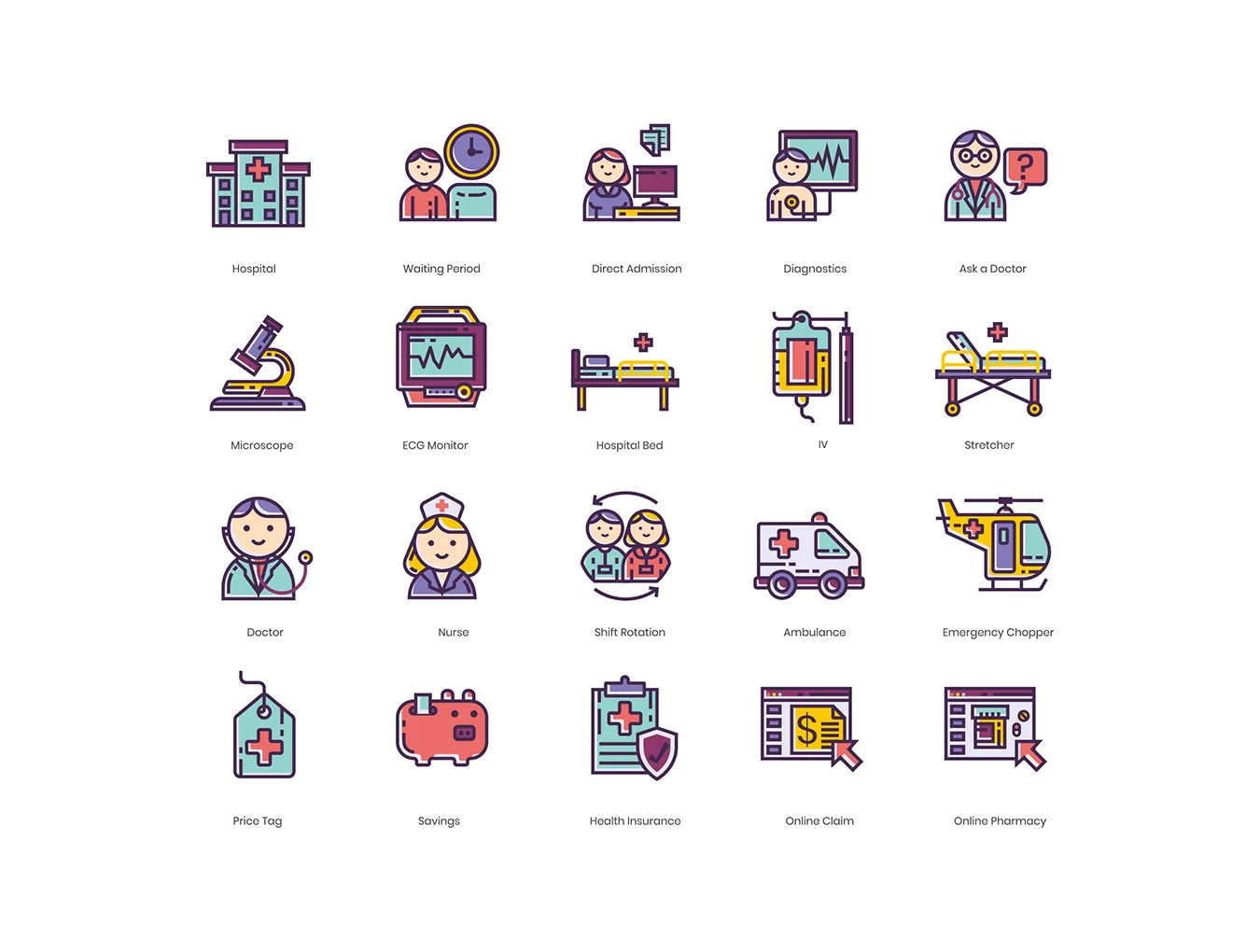 105 Medical Icons | Lilac Series 2