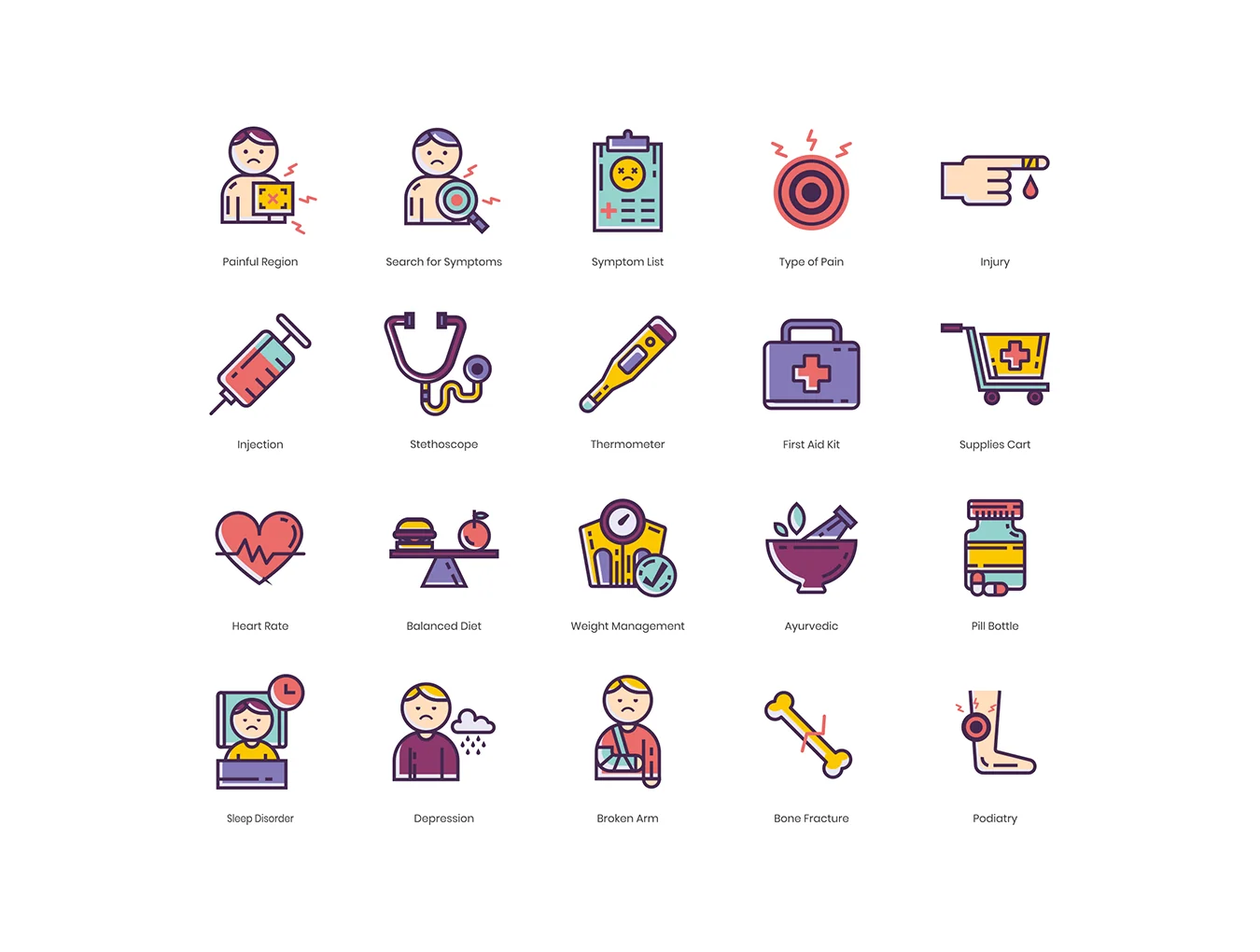 105 Medical Icons | Lilac Series 3