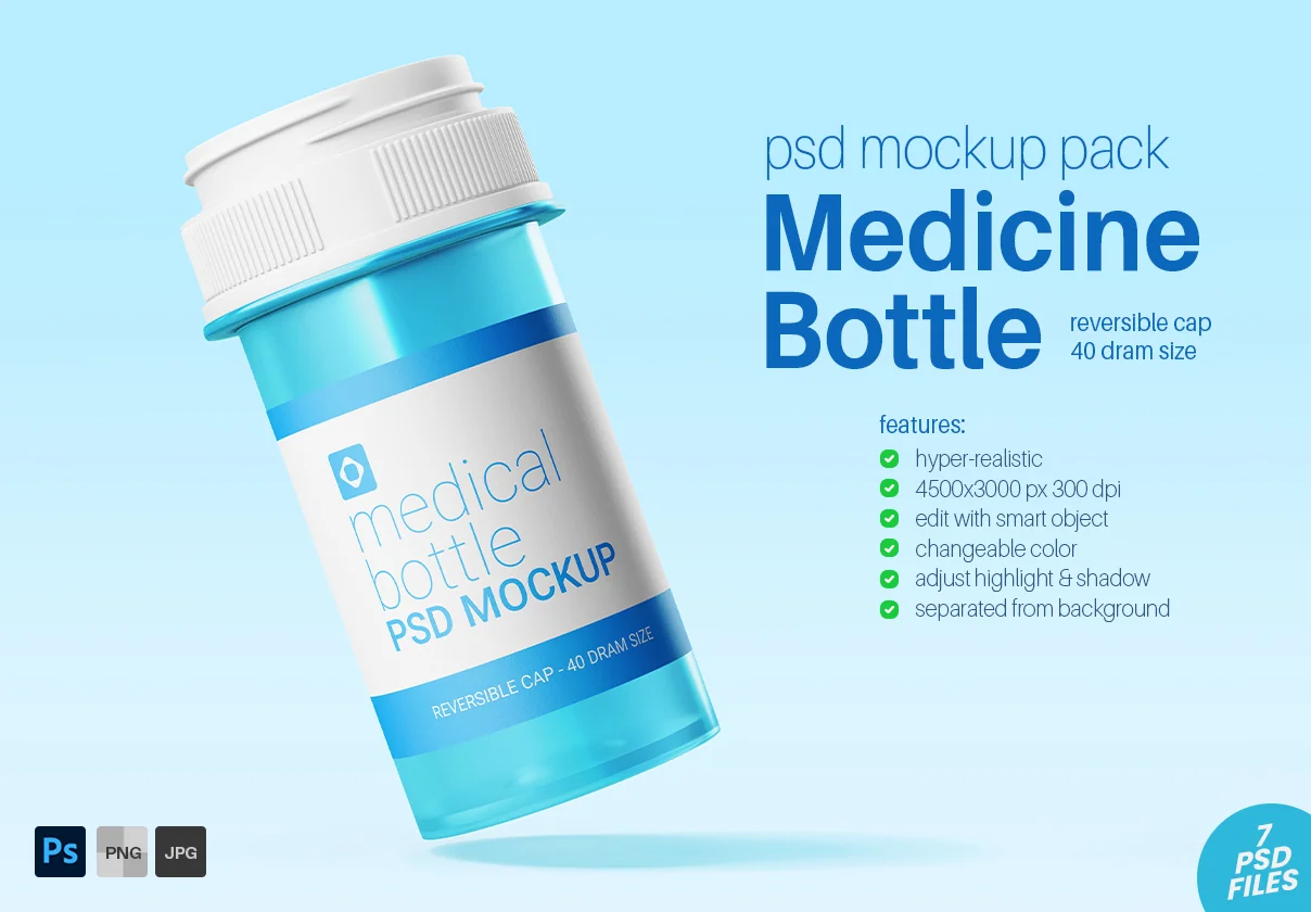 Medicine Bottle with Reversible Cap PSD Mockup Set