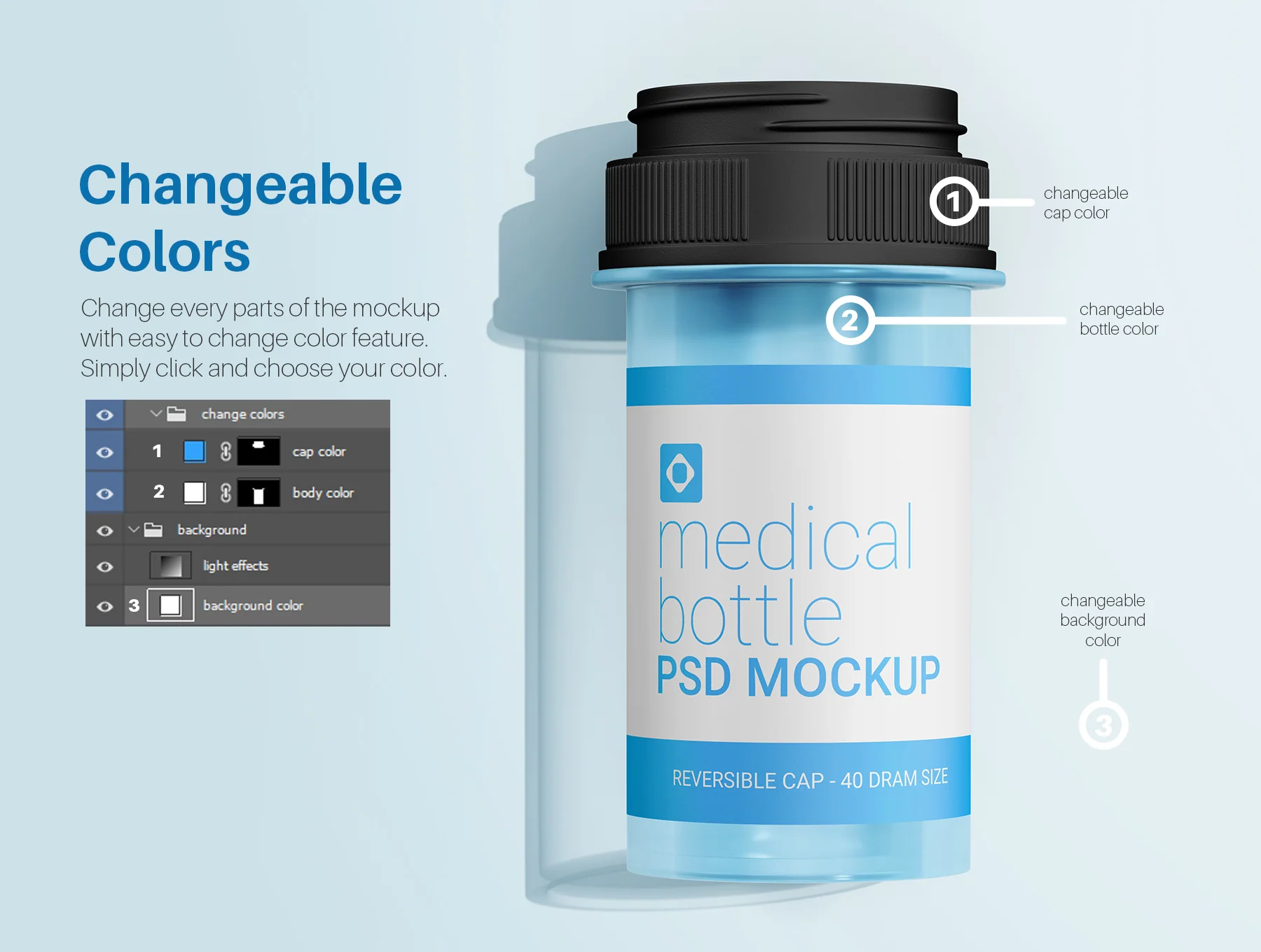 Medicine Bottle with Reversible Cap PSD Mockup Set 3