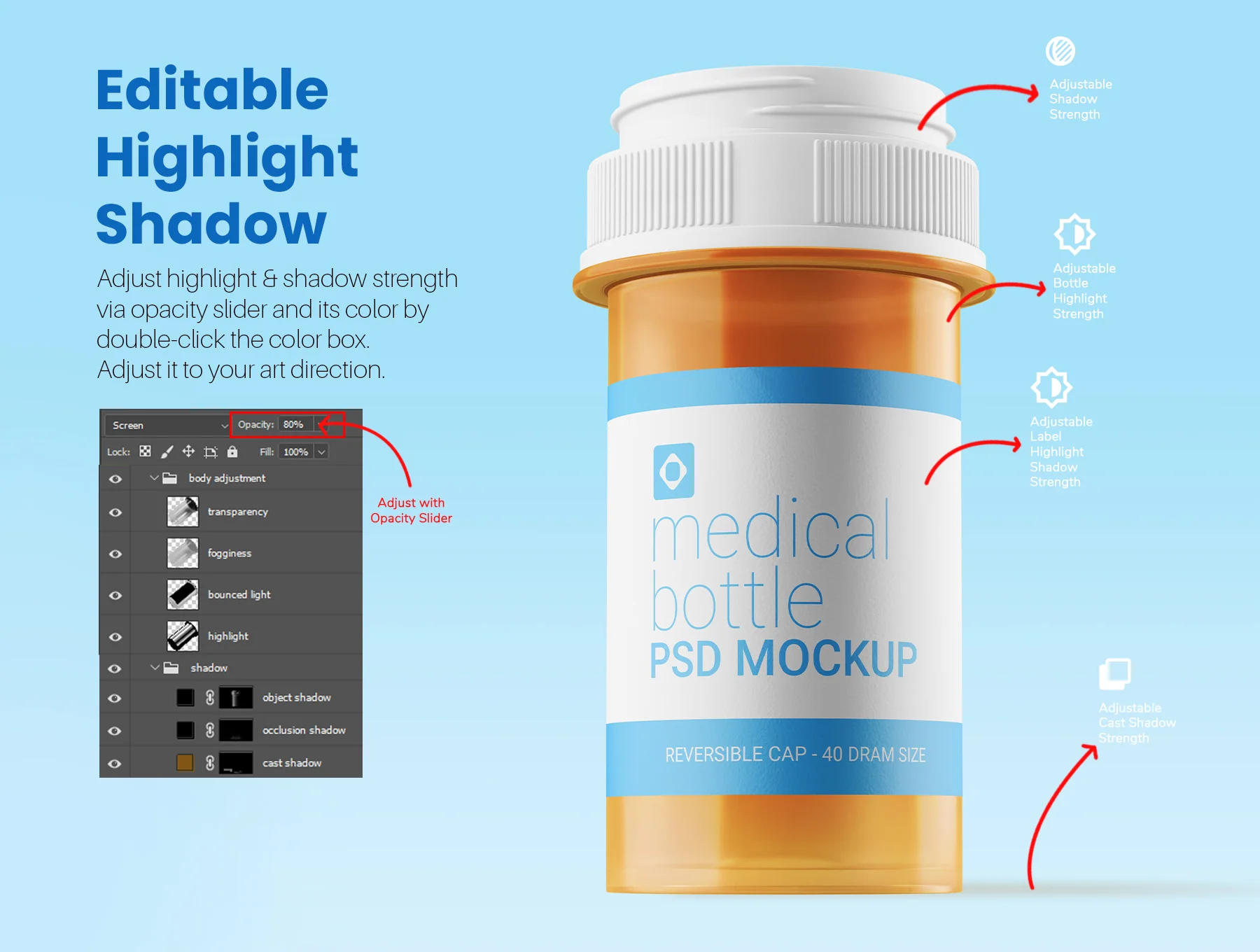 Medicine Bottle with Reversible Cap PSD Mockup Set 5