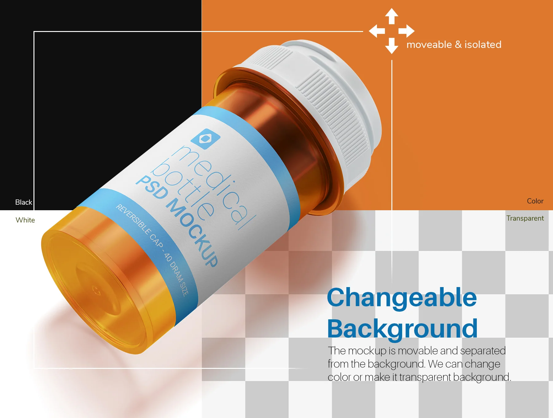 Medicine Bottle with Reversible Cap PSD Mockup Set 6