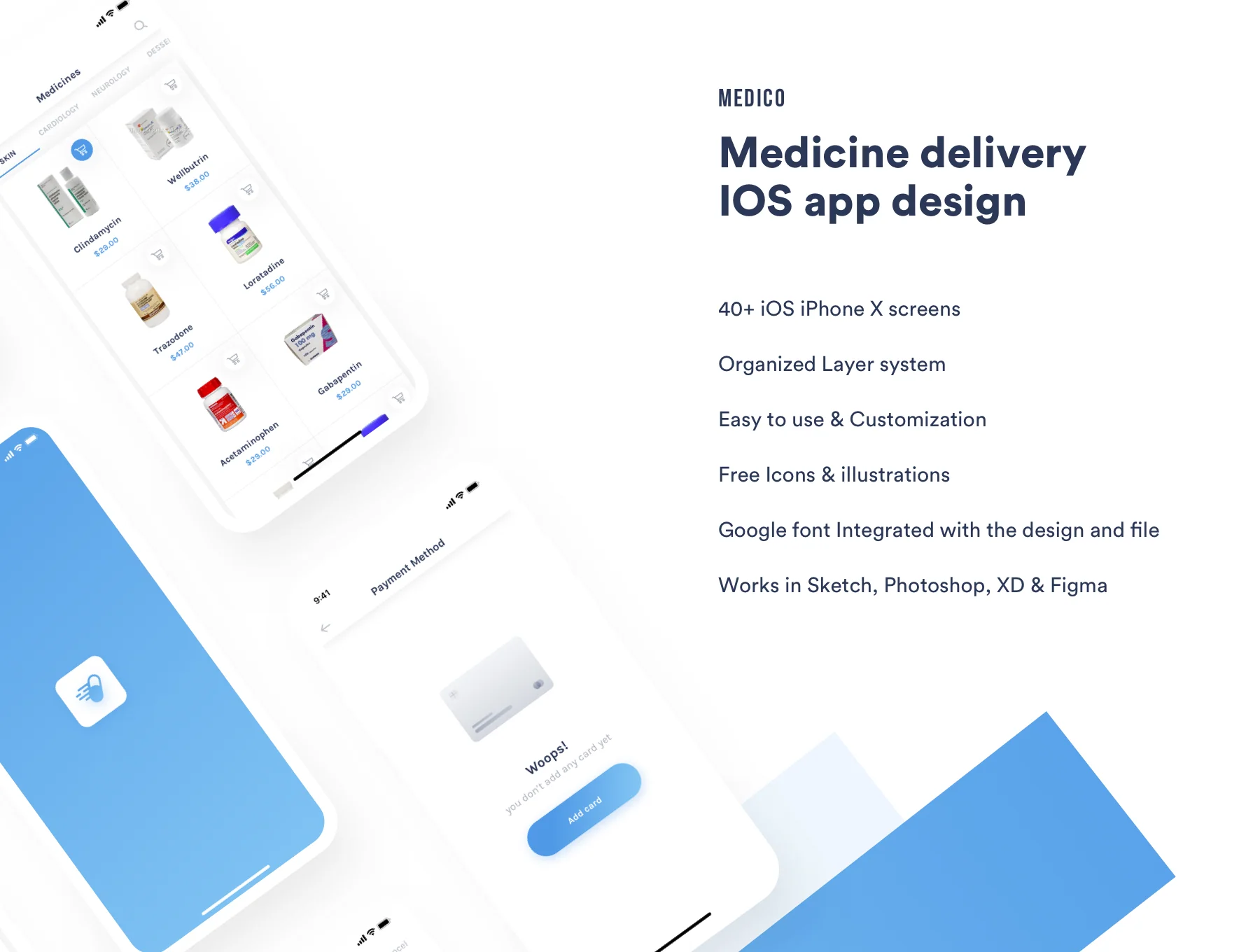 Medico medicine iOS app UI kit 2