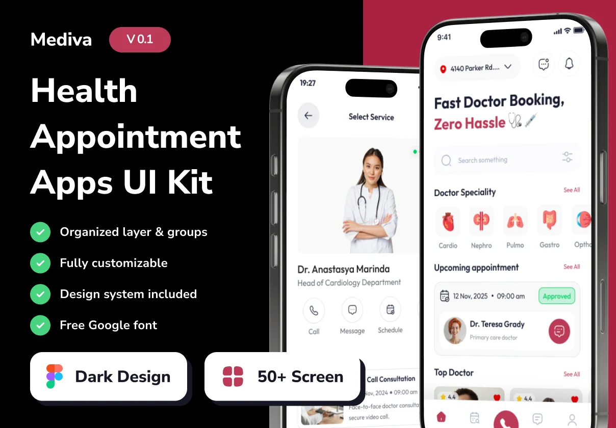 Mediva - Health Appointment Mobile App UI Kits