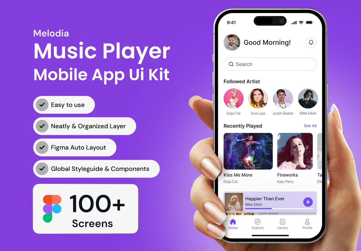 Melodia Music Player Mobile App UI Kit