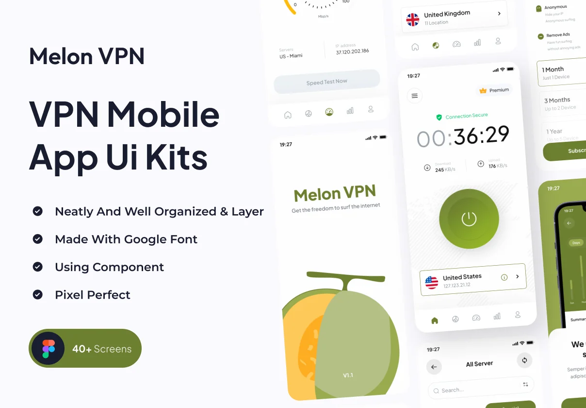 Melon VPN - VPN Mobile App UI Kits