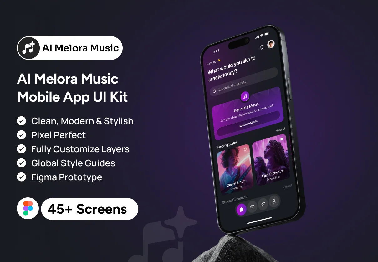 Melora – AI Music Mobile App UI Kit