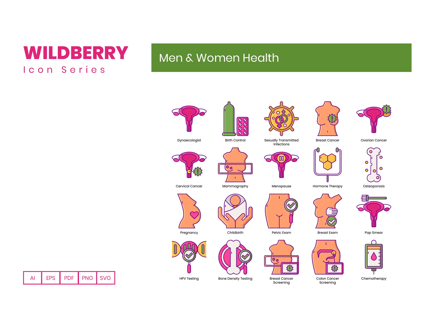 85 Men & Women Health Icons | Wildberry Series 2