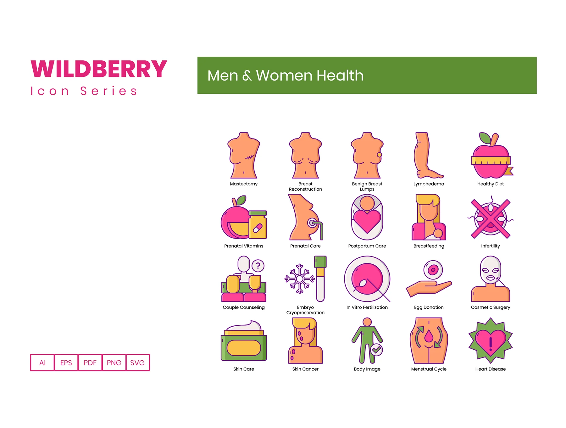 85 Men & Women Health Icons | Wildberry Series 4