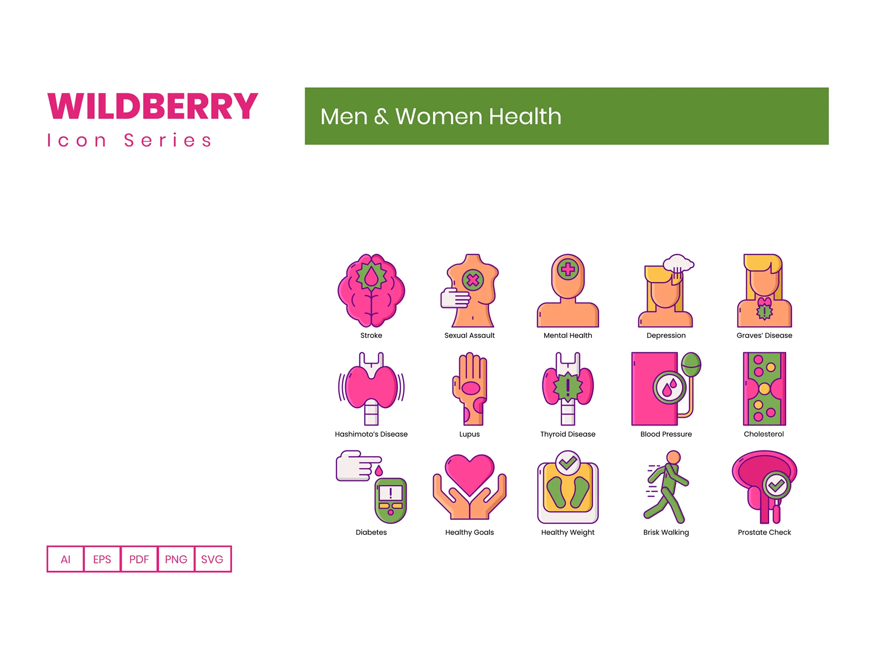 85 Men & Women Health Icons | Wildberry Series 5