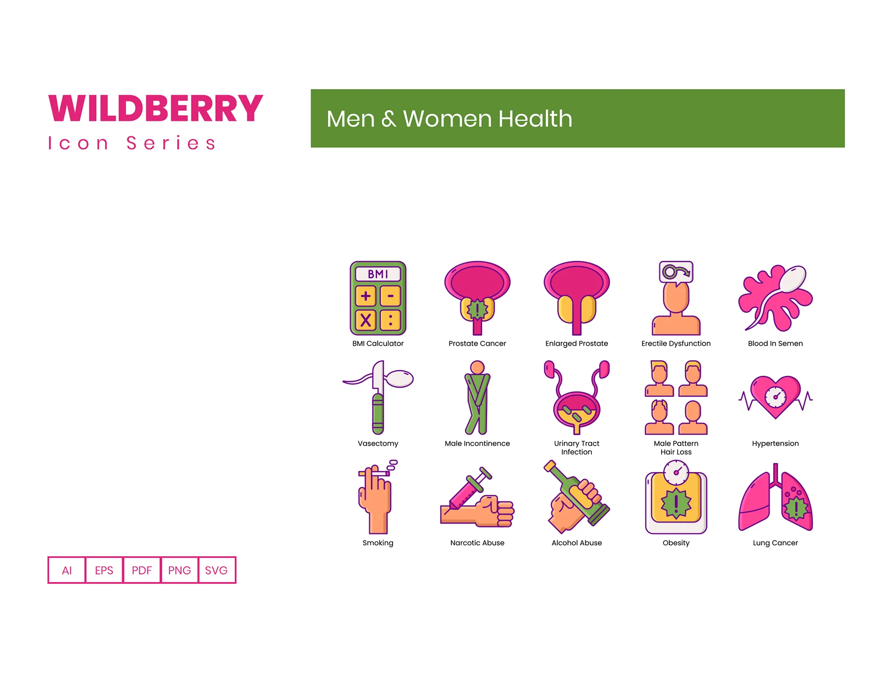 85 Men & Women Health Icons | Wildberry Series 6
