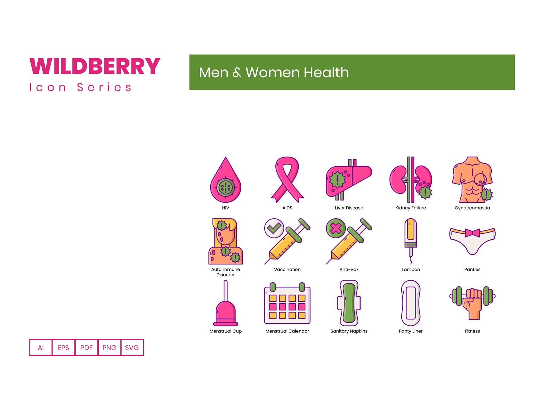85 Men & Women Health Icons | Wildberry Series 7