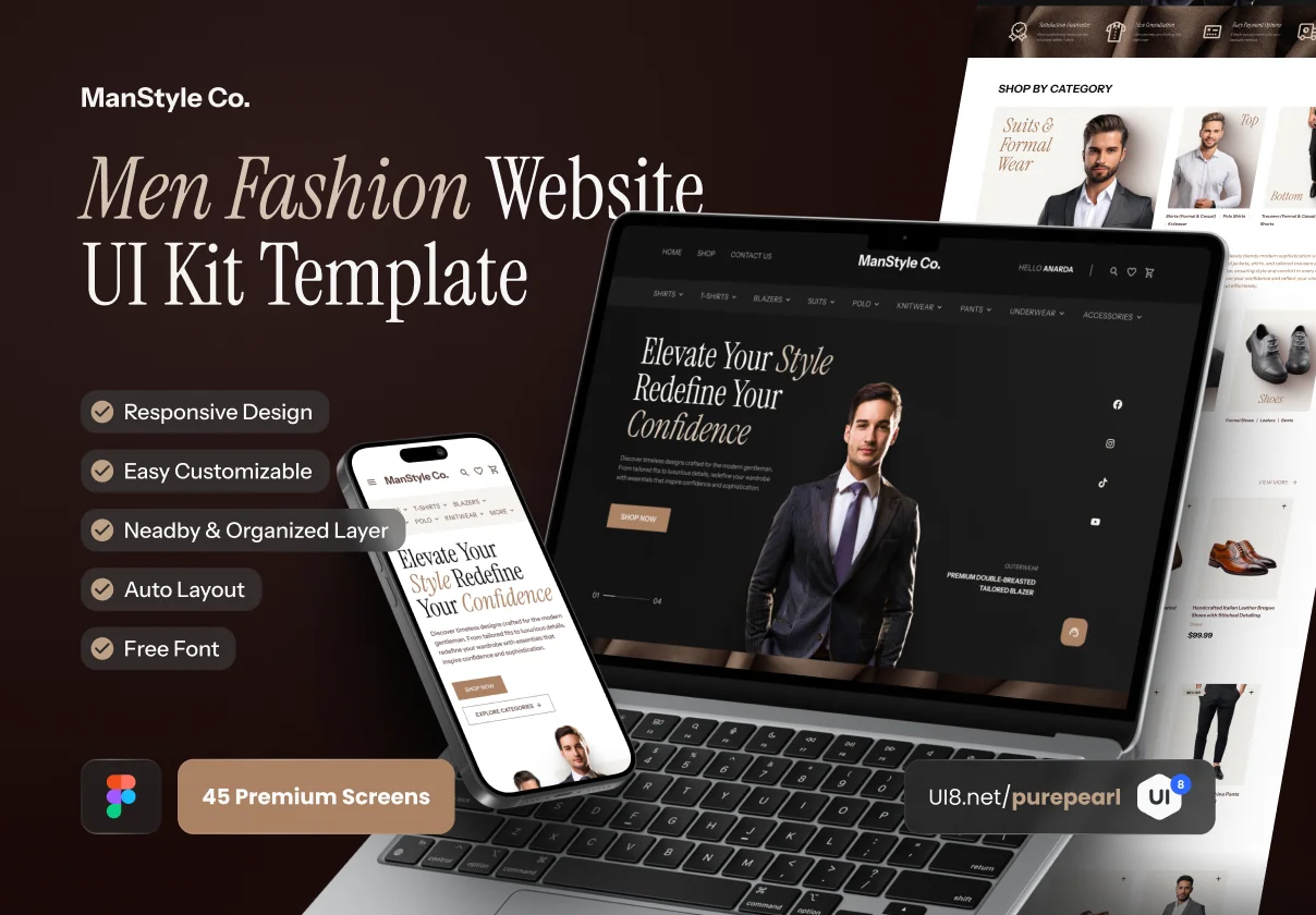 ManStyle Co. Men’s Fashion Website Figma UI Kit - Responsive E-Commerce Design