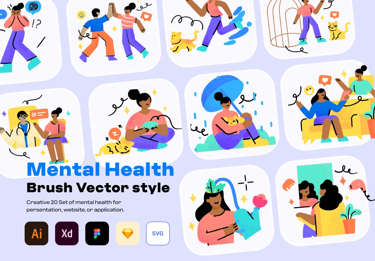 Mental Health - Brush Vector Illustration