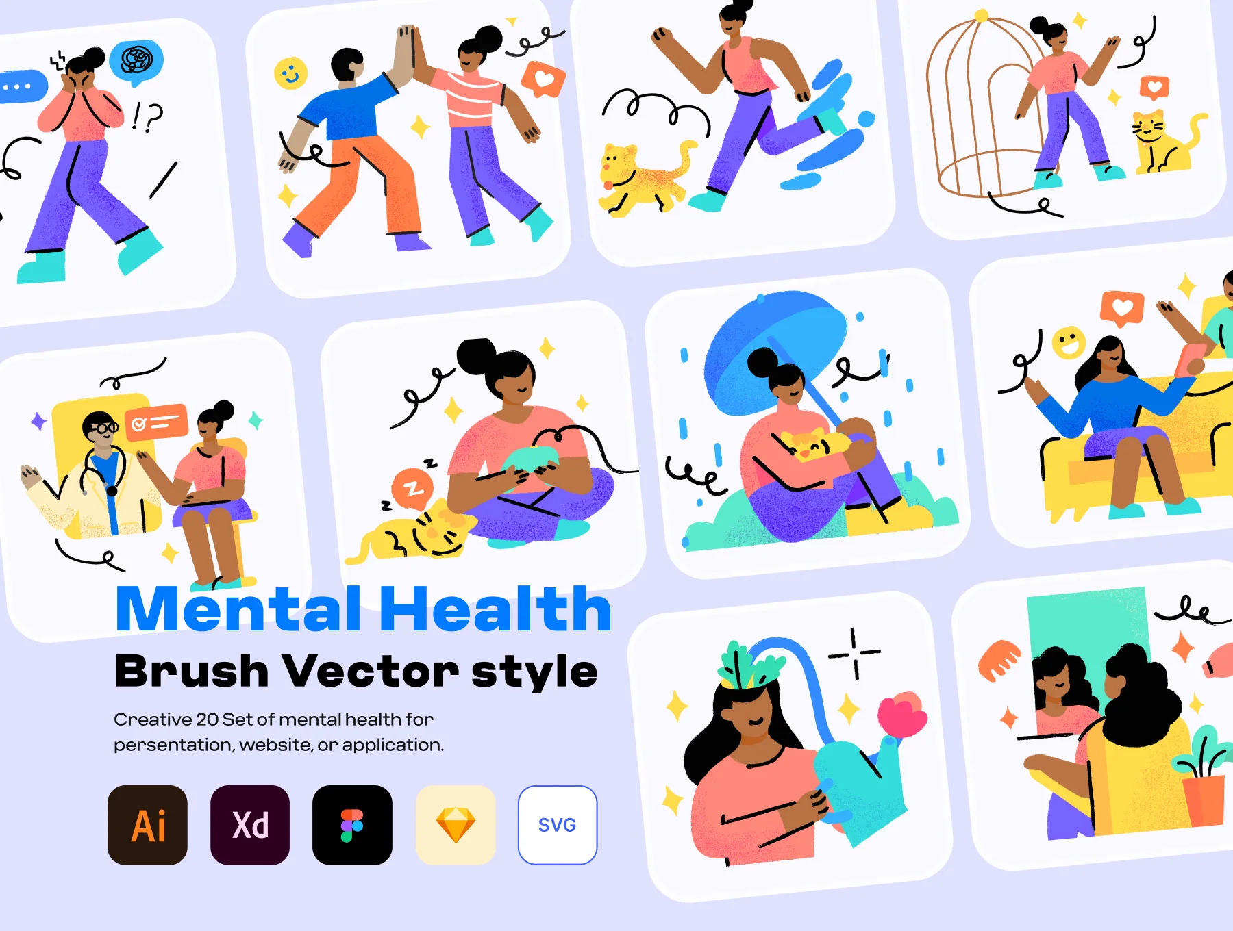 Mental Health - Brush Vector Illustration