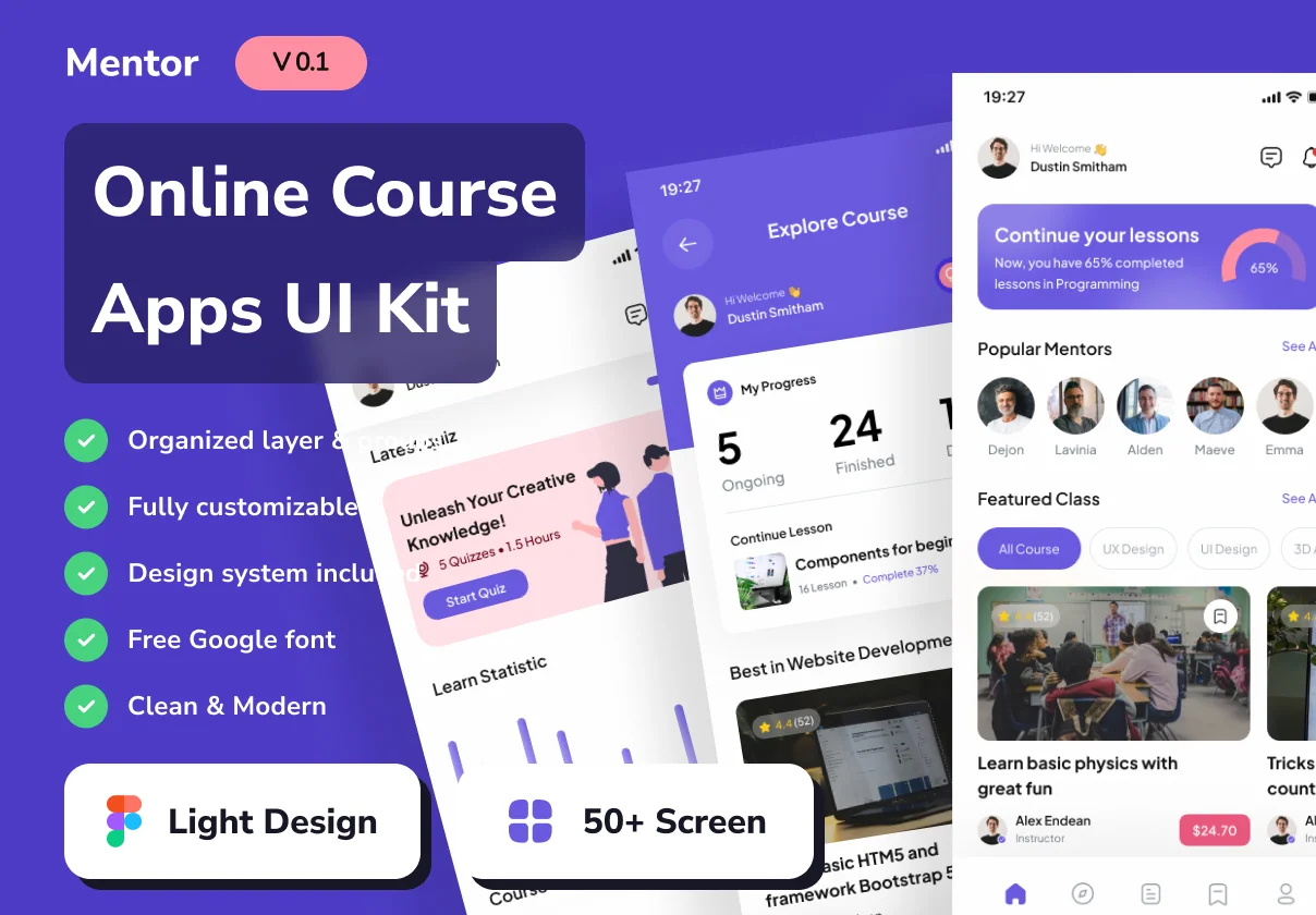 Mentor - Online Course Mobile App UI Kits