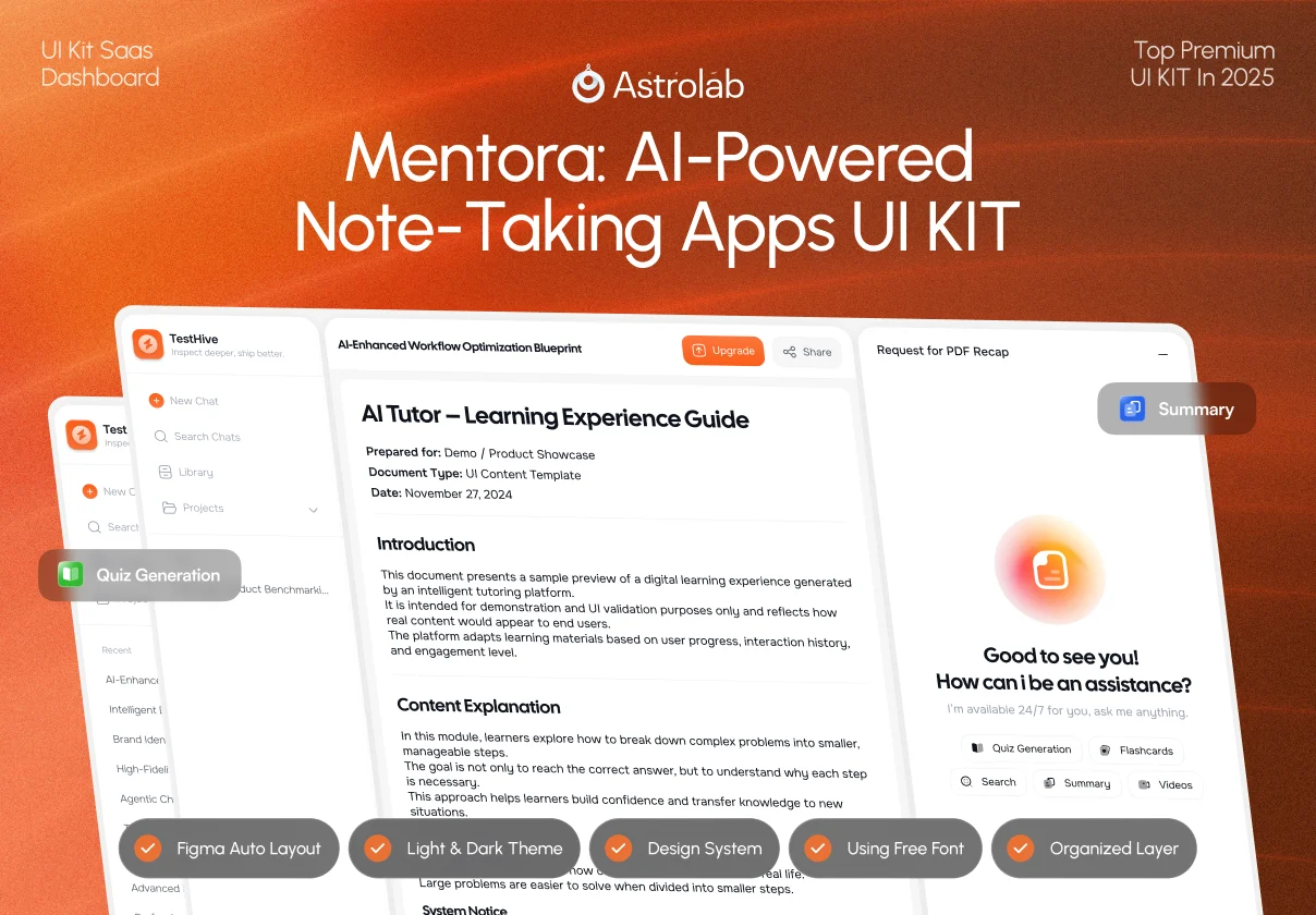 Mentora – AI Tutor & Smart Note-Taking App UI Kit