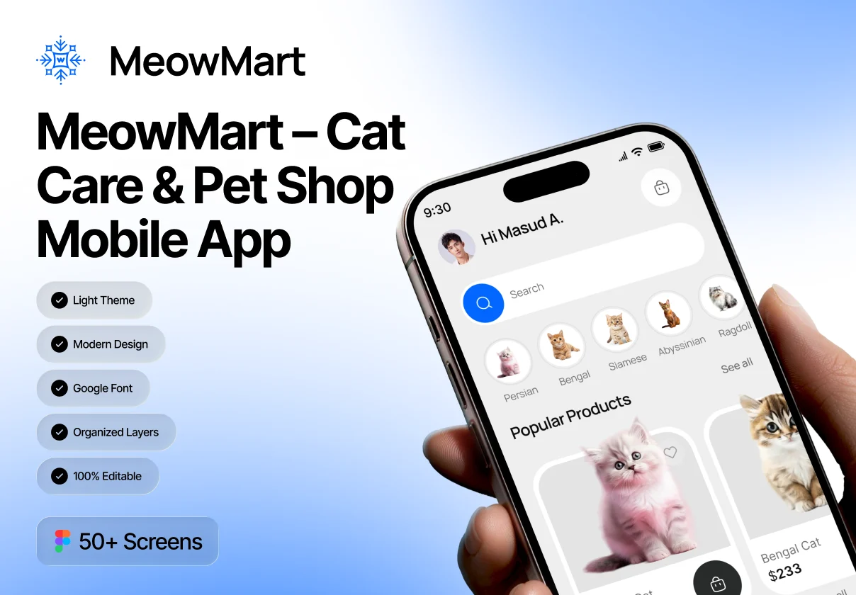 MeowMart – Cat Care & Pet Shop Mobile App UI Kit