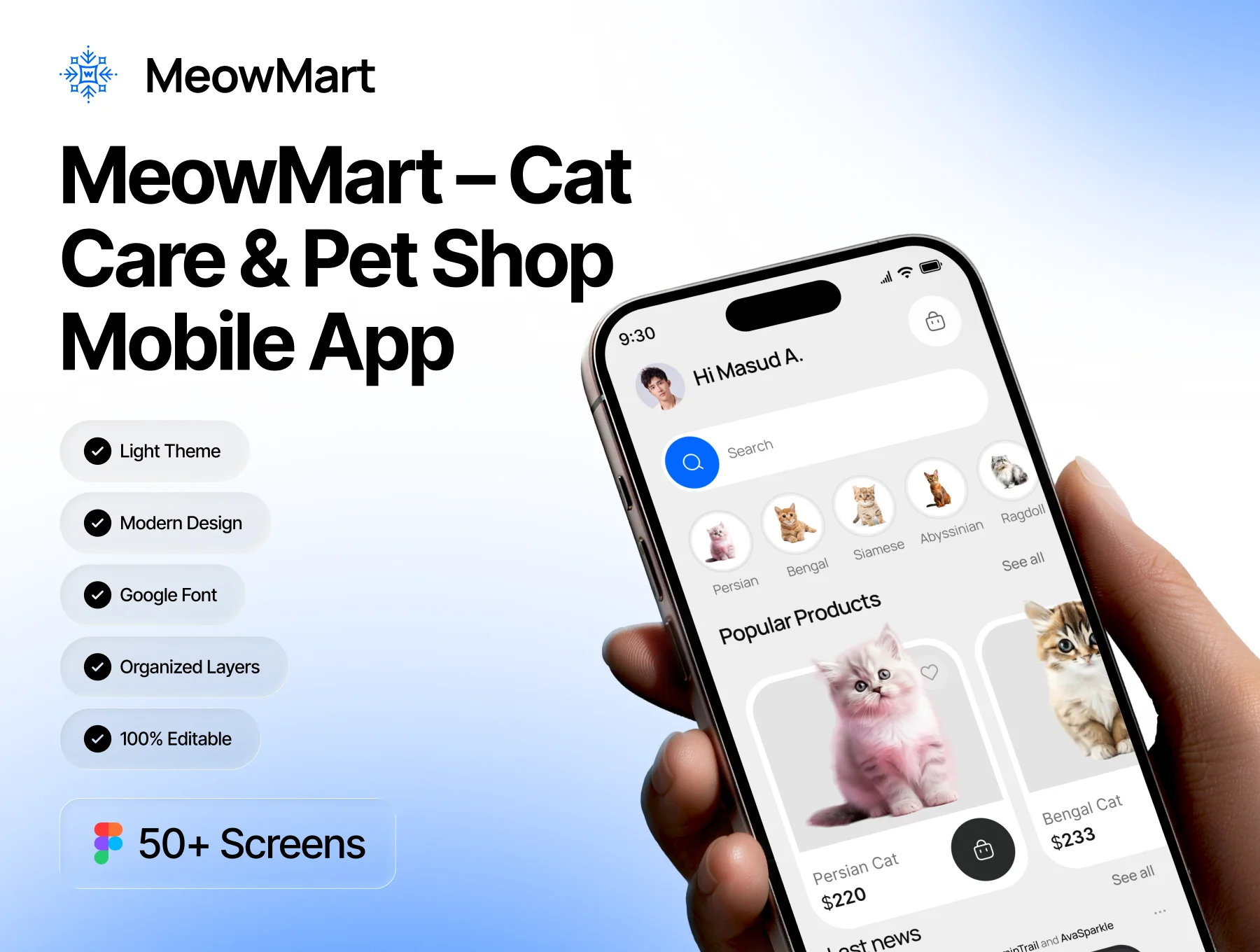 MeowMart – Cat Care & Pet Shop Mobile App UI Kit