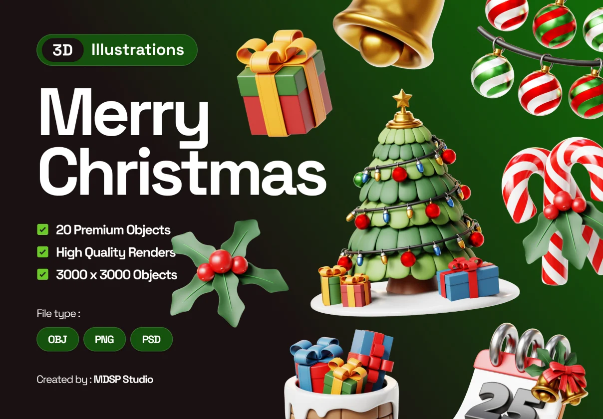Merry Christmas 3D Illustrations